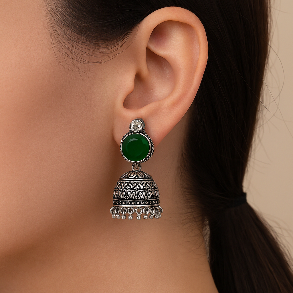 Round Green Stone Jhumka