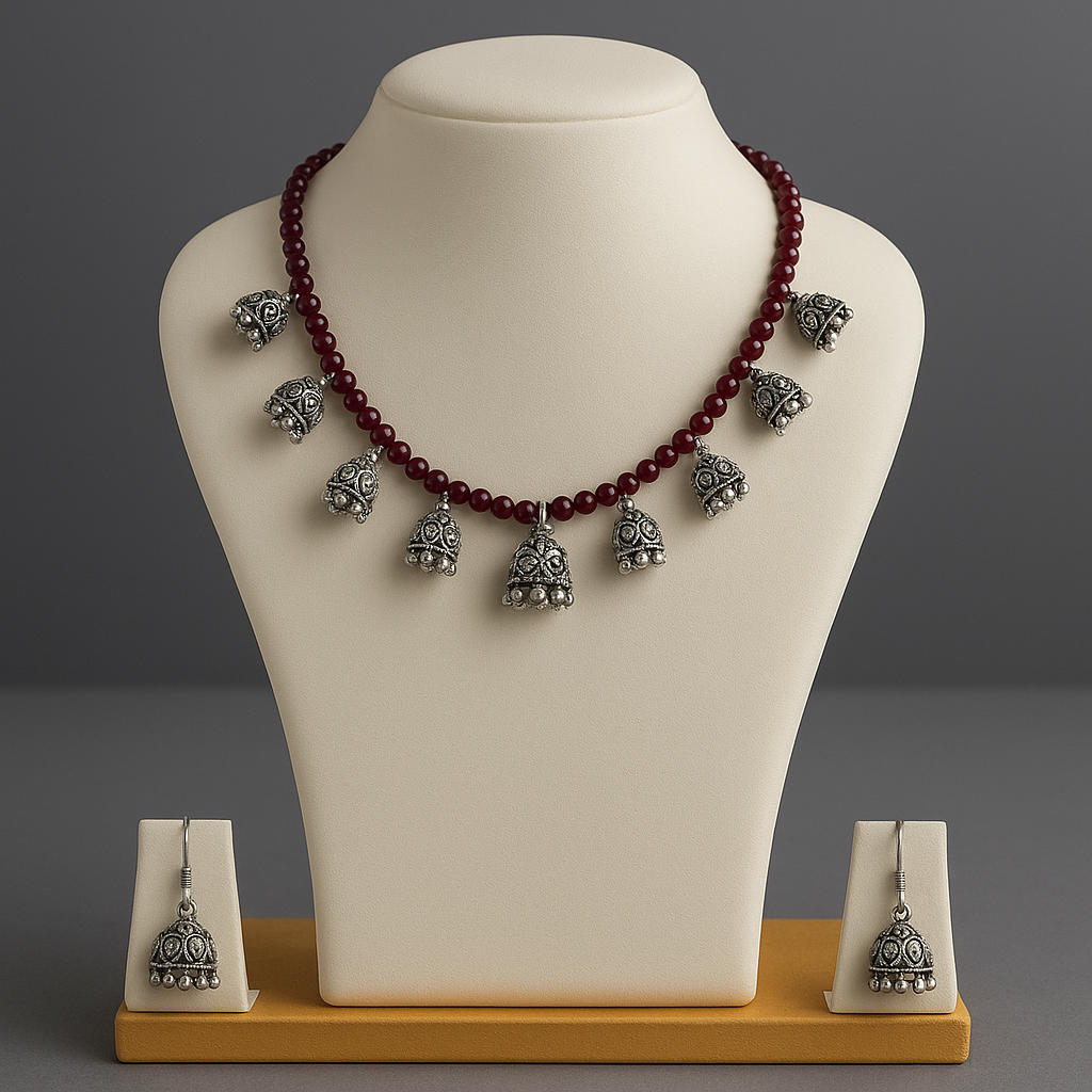 Green Beads Oxidised Set