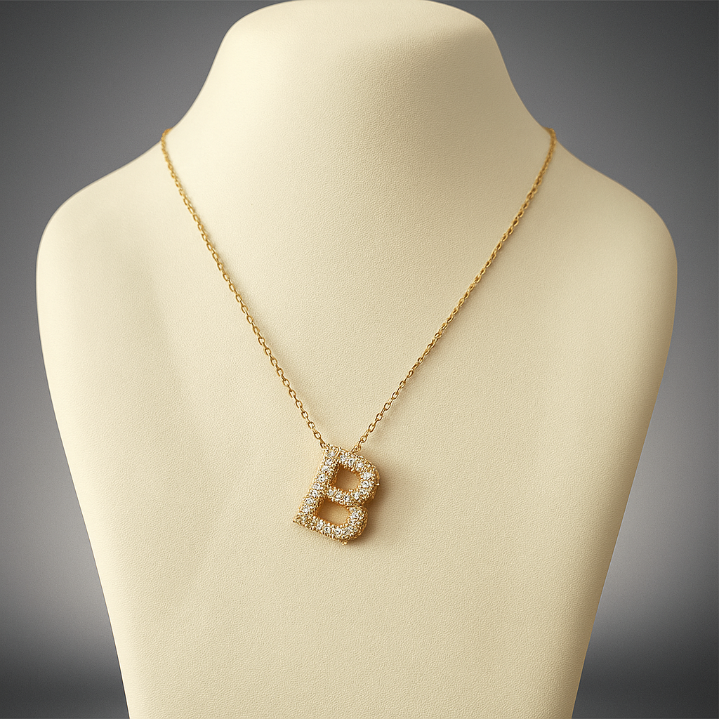 Diamond Studded B Initial Pendant Chain