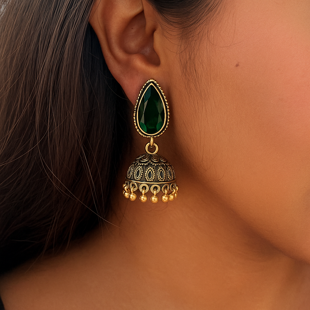 Green Stone Jhumka
