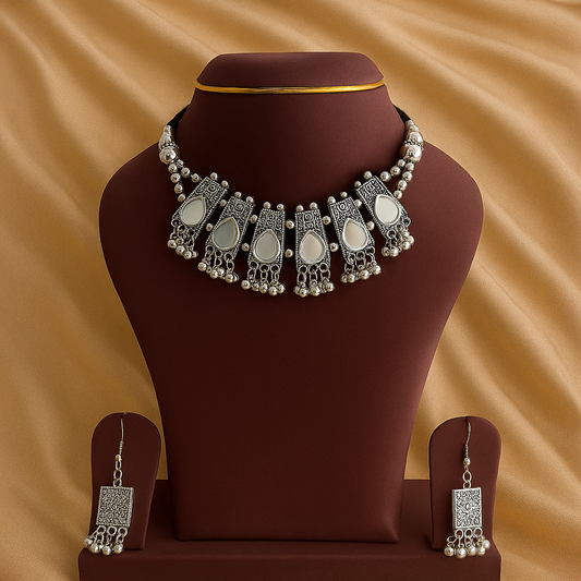 Mirror Oxidised Choker Set