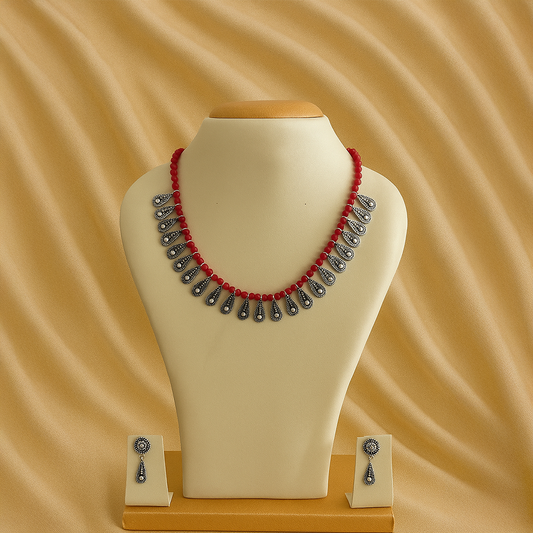 Red Beads Oxidised Set