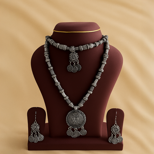 Double Layer Circle And Mini Circle Oxidised Set