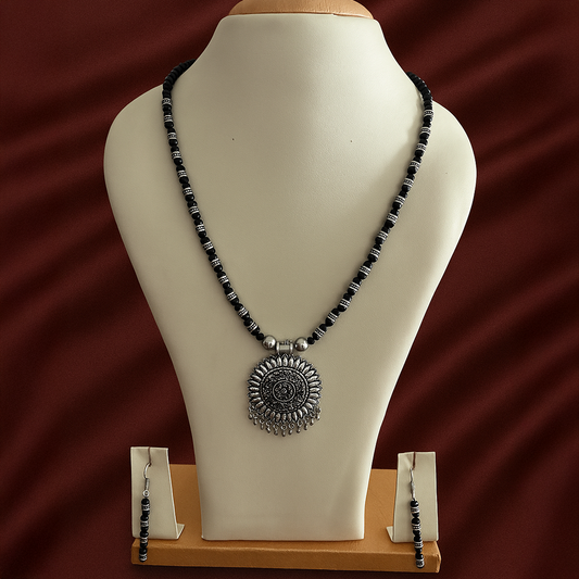 Circular Pendant Oxidised Set