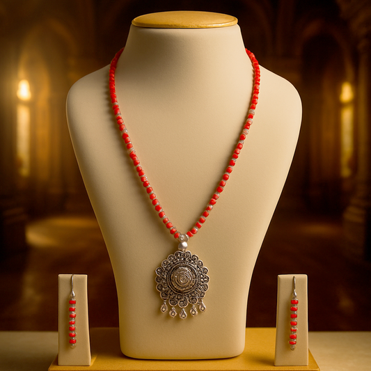 Red Beads Single Pendant Chain