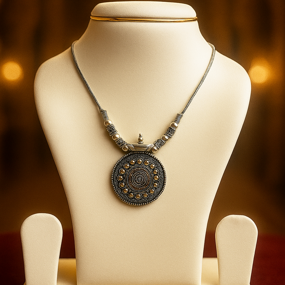 Circle Pendant Small Beats Oxidised Chain