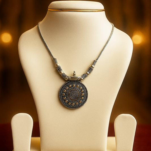 Circle Pendant Small Beats Oxidised Chain
