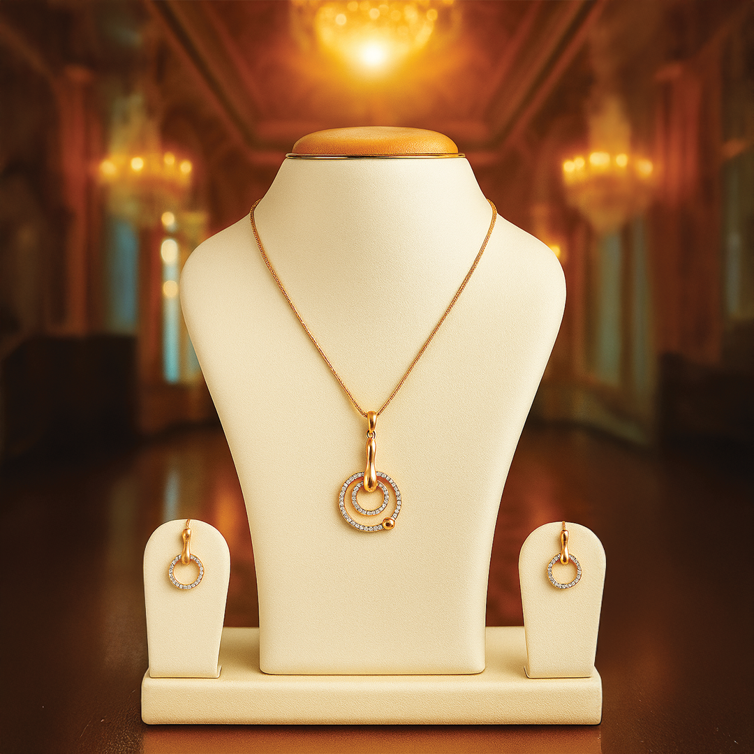 Double Circle Pendant Necklace Set
