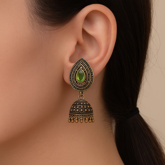 Sea Green Stone Jhumka