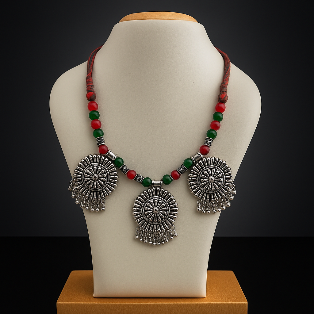 Triple motif multicolor beats nacklace