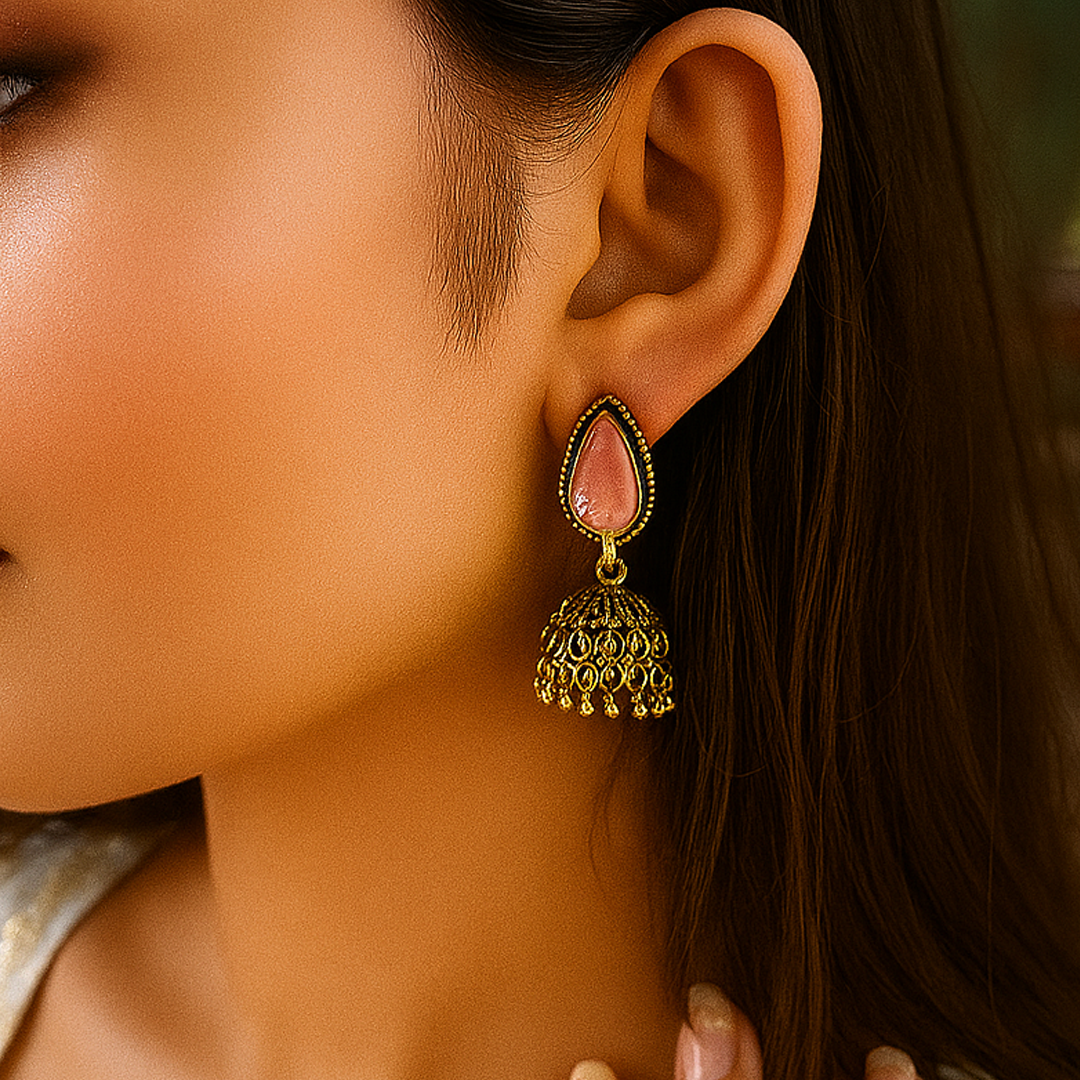 Pink Stone Jhumkas