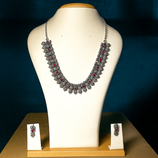 Red Stone Oxidised Navratri Set