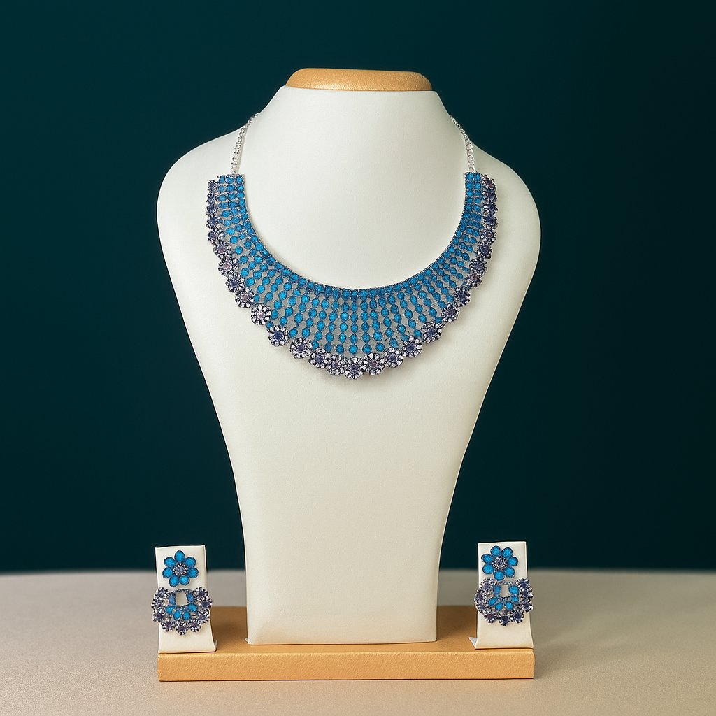 Blue Stone Oxidised Navratri Set